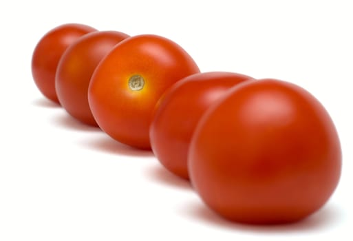 Red tomatoes standing in a row