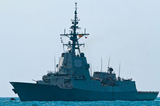 MALAGA, SPAIN-MAY 28: Frigate F-101 Alvaro de Bazan taking part in an exhibition on the day of the spanish army forces on May 28, 2011, in Malaga, Spain