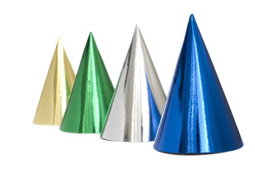 Colored caps standing in a row, isolated