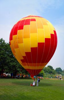 Start-up of a very colorful hot air balloon