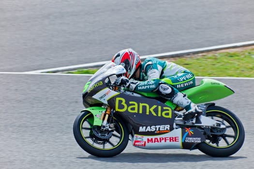 JEREZ DE LA FRONTERA, SPAIN - MAR 5: Moto2 motorcyclist Hector Faubel races in the MotoGP Official Trainnig on Mar 5, 2011 in Jerez de la Frontera, Spain