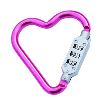 pink heart shaped carabiner with lockpad (isolated on white background)