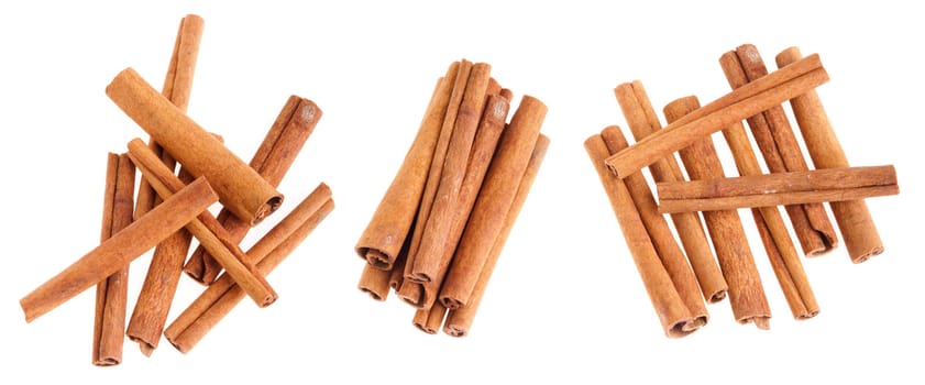collection of cinnamon sticks isolated on white background