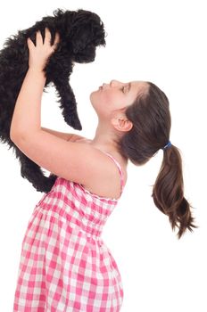 adorable little girl kissing her dog (isolated on white background)