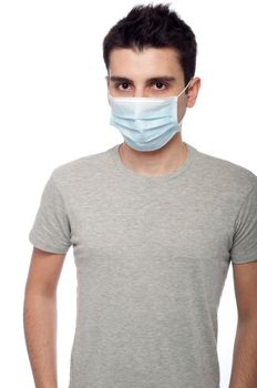 young man wearing a protective mask isolated on white background 