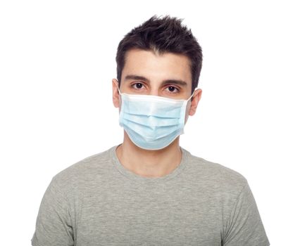 young man wearing a protective mask isolated on white background 