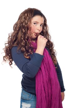 adorable little girl portrait dressed as teenager with long wig and glitter, eating an ice cream (isolated on white background)