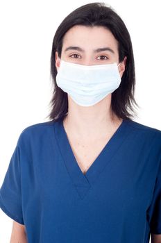 portrait of a young female doctor wearing mask isolated on white background