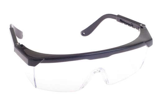 clear black safety glasses for professional/patient (health equipment to prevent cross infection) isolated on white