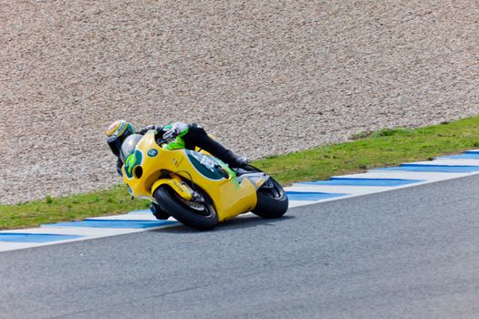 JEREZ DE LA FRONTERA, SPAIN - MAR 5: Moto2 motorcyclist Simone Corsi takes a curve in the MotoGP Official Trainnig on Mar 5, 2011 in Jerez de la Frontera, Spain
