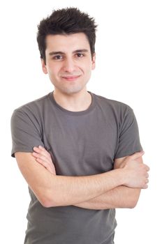 sad depressed young man crying, conceptual picture regarding emotional, financial or violence problems (isolated on white)