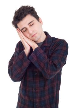 lovely young man portrait in pajamas isolated on white background