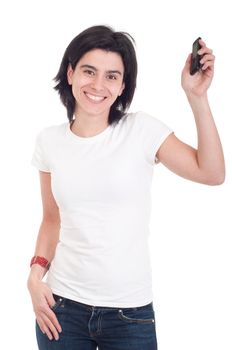 casual woman phone success portrait isolated on white background 