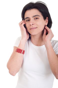 confident casual woman talking on the phone isolated on white background 