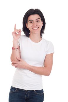 smiling casual woman portrait having an idea isolated on white background