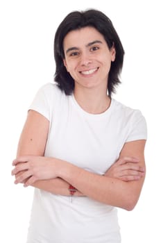 smiling casual woman portrait isolated on white background (folded arms)