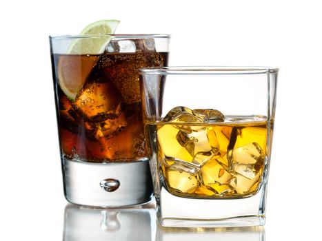 whiskey of the rocks and cola