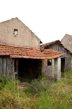 abandoned old house in the countryside (top of the picture is isolated on white)