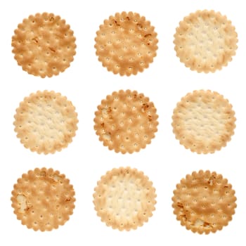 Set of saly crackers isolated on white background.