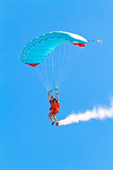 CADIZ, SPAIN-SEP 11: Parachutist Rex  Pemberton taking part in  the 4th airshow of Cadiz on Sep 11, 2011, in Cadiz, Spain