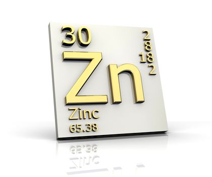 Zinc form Periodic Table of Elements - 3d made