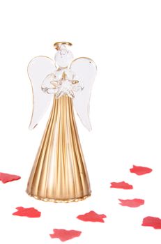 Golden glass angel ornament on a white background 
