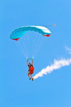 CADIZ, SPAIN-SEP 11: Parachutist Rex  Pemberton taking part in  the 4th airshow of Cadiz on Sep 11, 2011, in Cadiz, Spain