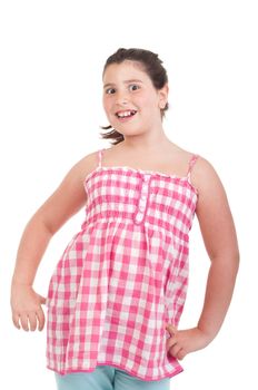 adorable little girl portrait smiling in a pink top (isolated on white background) 