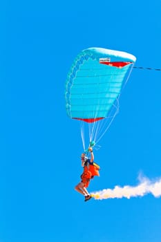 CADIZ, SPAIN-SEP 11: Parachutist Rex  Pemberton taking part in  the 4th airshow of Cadiz on Sep 11, 2011, in Cadiz, Spain
