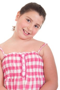 adorable little girl portrait smiling in a pink top (isolated on white background) 