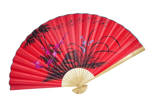 red Chinese fan on the white background. (isolated)
