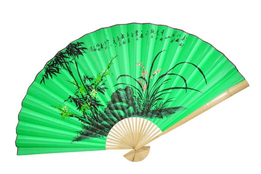 green Chinese fan on the white background. (isolated)
