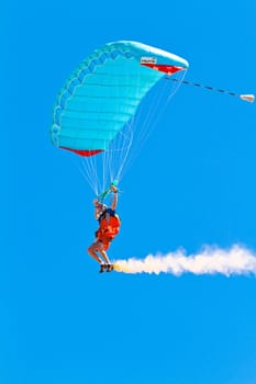 CADIZ, SPAIN-SEP 11: Parachutist Rex  Pemberton taking part in  the 4th airshow of Cadiz on Sep 11, 2011, in Cadiz, Spain