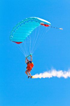 CADIZ, SPAIN-SEP 11: Parachutist Rex  Pemberton taking part in  the 4th airshow of Cadiz on Sep 11, 2011, in Cadiz, Spain