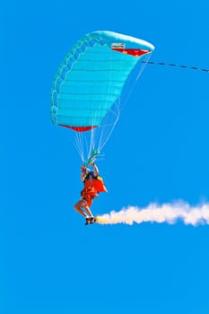 CADIZ, SPAIN-SEP 11: Parachutist Rex  Pemberton taking part in  the 4th airshow of Cadiz on Sep 11, 2011, in Cadiz, Spain