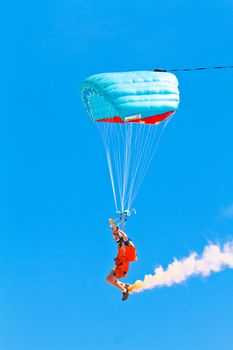 CADIZ, SPAIN-SEP 11: Parachutist Rex  Pemberton taking part in  the 4th airshow of Cadiz on Sep 11, 2011, in Cadiz, Spain