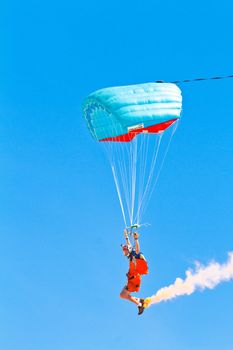 CADIZ, SPAIN-SEP 11: Parachutist Rex  Pemberton taking part in  the 4th airshow of Cadiz on Sep 11, 2011, in Cadiz, Spain