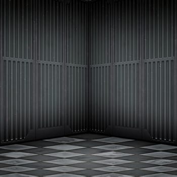 An image of a dark steel room