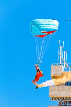 CADIZ, SPAIN-SEP 11: Parachutist Rex  Pemberton taking part in  the 4th airshow of Cadiz on Sep 11, 2011, in Cadiz, Spain