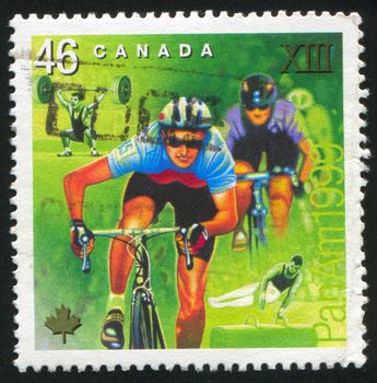 CANADA - CIRCA 1999: stamp printed by Canada, shows Cycling, weight lifting, gymnastics, circa 1999
