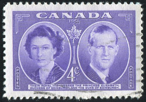 CANADA - CIRCA 1951: stamp printed by Canada, shows Princess Elizabeth and Duke of Edinburgh, circa 1951