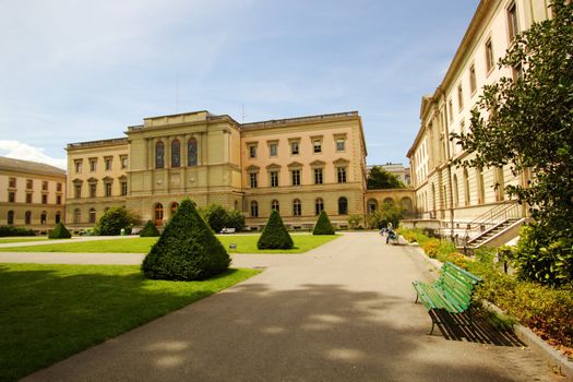 University of Geneva famous old building in the Bastions park. It was built in 1873 and was the first site for university in Geneva. Nowadays, it also contains a public library.