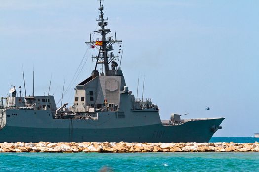 MALAGA, SPAIN-MAY 28: Frigate F-101 Alvaro de Bazan taking part in an exhibition on the day of the spanish army forces on May 28, 2011, in Malaga, Spain