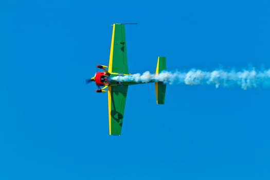 CADIZ, SPAIN-SEP 11: Aircraft Extra 300S of Melissa Pemberton taking part in an exhibition on the 4th airshow of Cadiz on Sep 11, 2011, in Cadiz, Spain