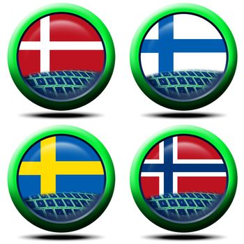 4 icons with the flag of Italy, Sweden, Norway, Denmark, Finland