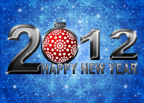 2012 Happy New Year Snowflakes Ornament on Blue Blurred Snow Background