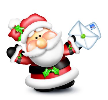 An adorable Santa holding envelopes.