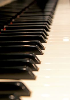 Close up of old piano keys