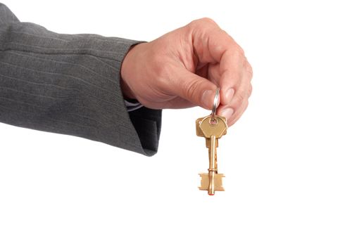 Businessman handing and giving a key to success