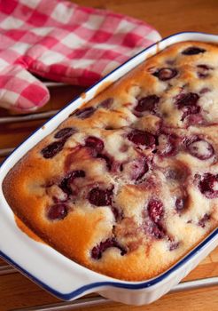 Delicious homemade cake with seasonal cherries